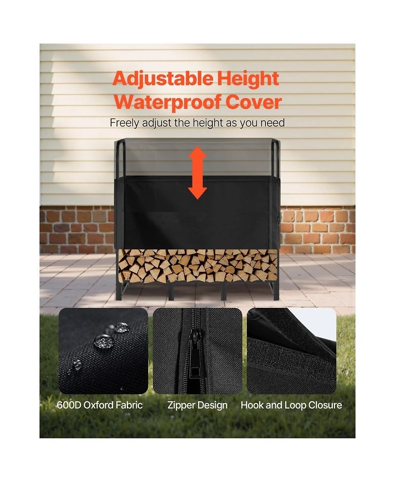 Cozito Firewood Rack with Top Cover, 4 feet Outdoor 1/4 Cord Metal Log Holder