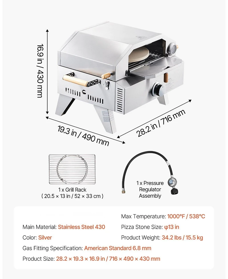 Cozito Outdoor Gas Pizza Oven, 13 inches Pizza Maker with Cordierite Stone