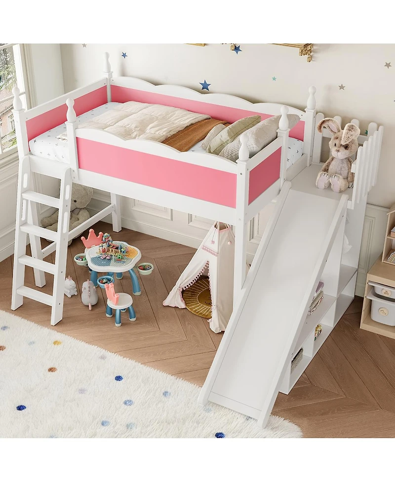 Streamdale Furniture Bed with Storage, Wardrobe, and Slide, Solid Wood
