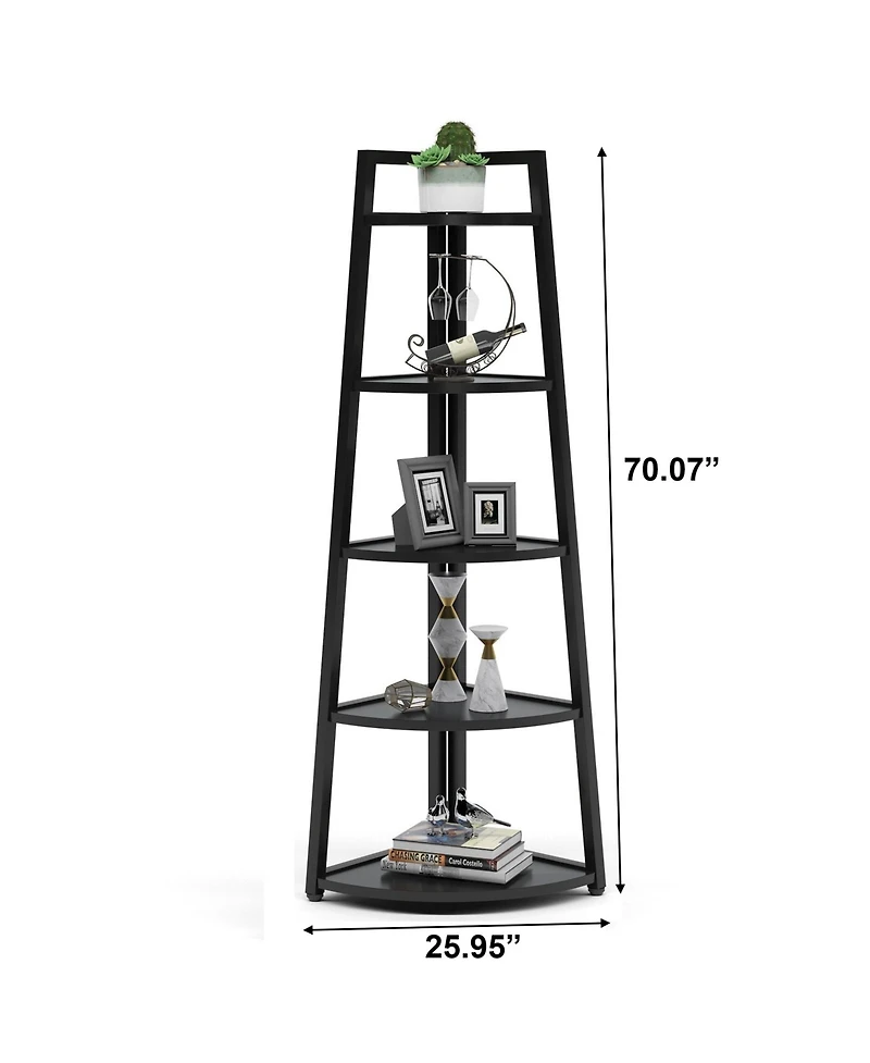 Slickblue 5 Tier Corner Shelf 70 Inch Tall Ladder Bookshelf for Small Spaces