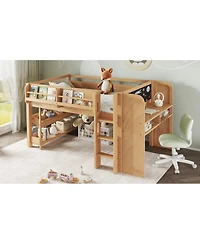 Streamdale Furniture Solid Wood Low Loft Bed with Desk, Storage, and Blackboard