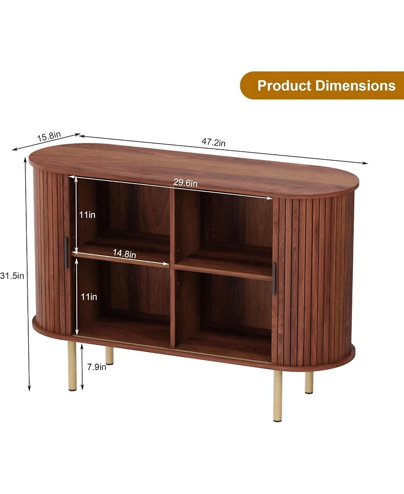 gaomon 47" Fluted Sideboard Buffer Cabinet with Sliding Doors, Modern Wood Accent Storage Cabinet with Adjustable Shelves