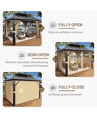 gaomon Hardtop Gazebo with Double Roof, Outdoor Gazebo for Patio, Metal Frame Gazebo Canopy with Netting and Curtains, Permanent Pavilion