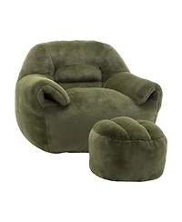 Streamdale Furniture Comfy Faux Fur Bean Bag Chair with Footstool