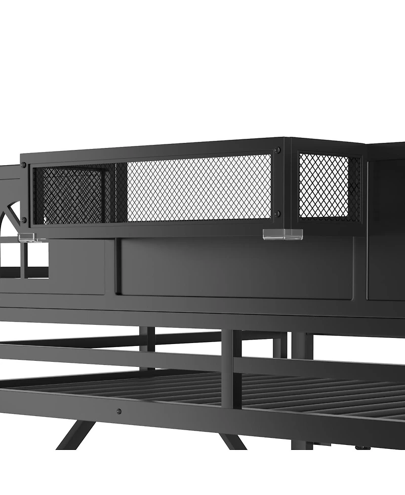 Streamdale Furniture Metal Full Loft Bed with Stairs, Wardrobe