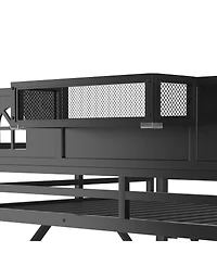 Streamdale Furniture Metal Full Loft Bed with Stairs, Wardrobe