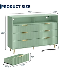 gaomon 6 Drawers Dresser for Bedroom, Dressers with Led Lights and Charging Station, Curved Profile Design, Fluted Wood Handle