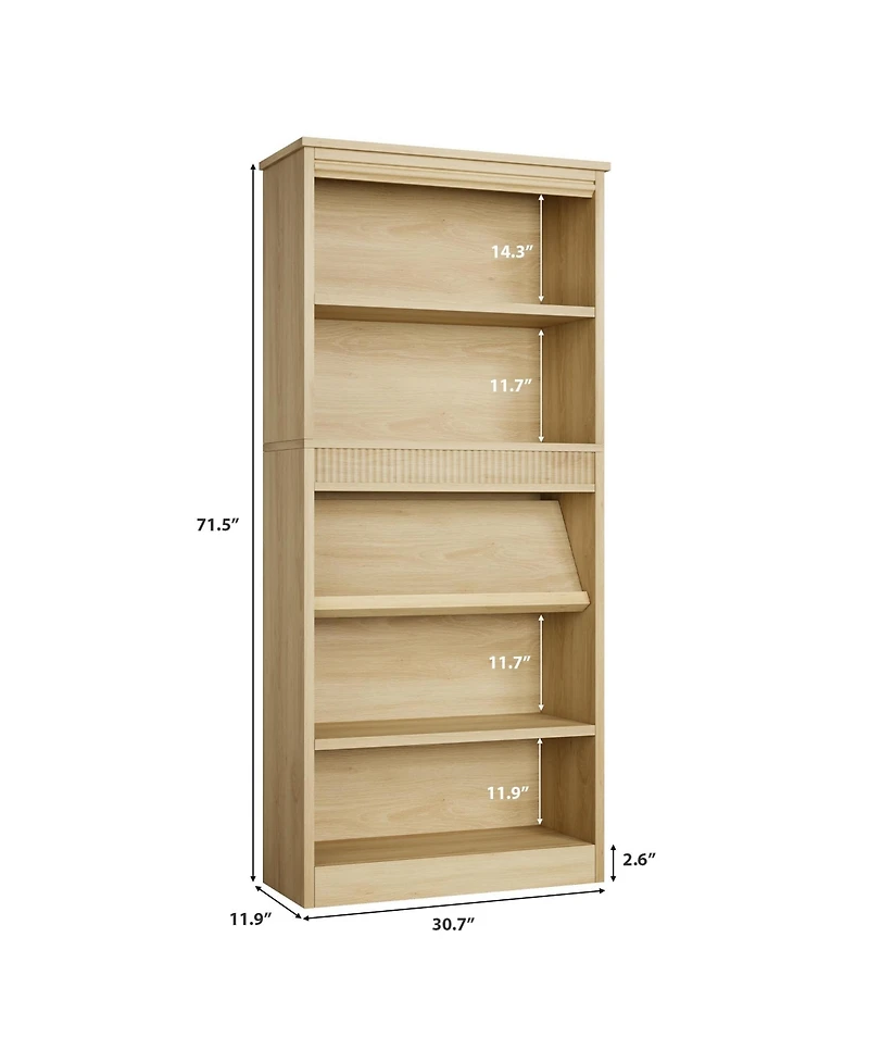 gaomon 71 Inch 5-Tier Wooden Bookshelf - Large Capacity Rustic Wood Grain Bookcase, Sturdy Mdf Construction