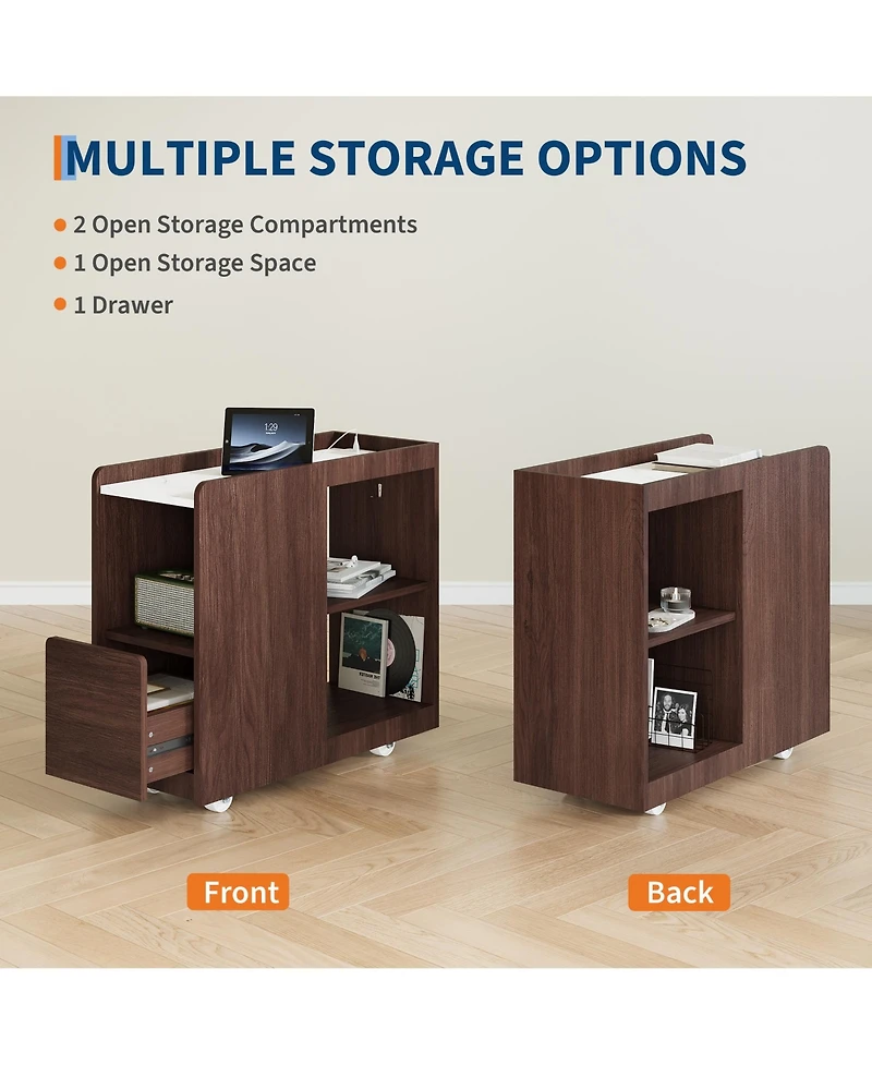 homfan Versatile Mobile Buffet Sideboard, Dining Room Storage Cabinet with Wheels, Modern Design, Multi-Purpose Utility