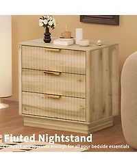 gaomon Fluted Nightstand set of 2, Wood Nightstand with 3 Drawers Storage Bedside Table Large Fluted Bed Side End Table, Modern Nightstand for Bedroom