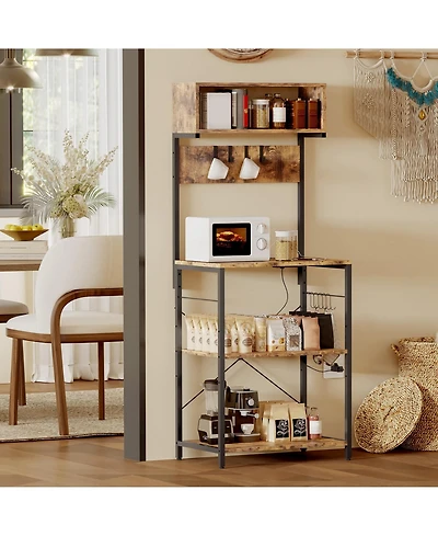 gaomon Freestanding Kitchen Storage Shelf, Coffee Bar Organizer with Power Outlet and Usb Ports