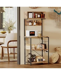 gaomon Freestanding Kitchen Storage Shelf, Coffee Bar Organizer with Power Outlet and Usb Ports