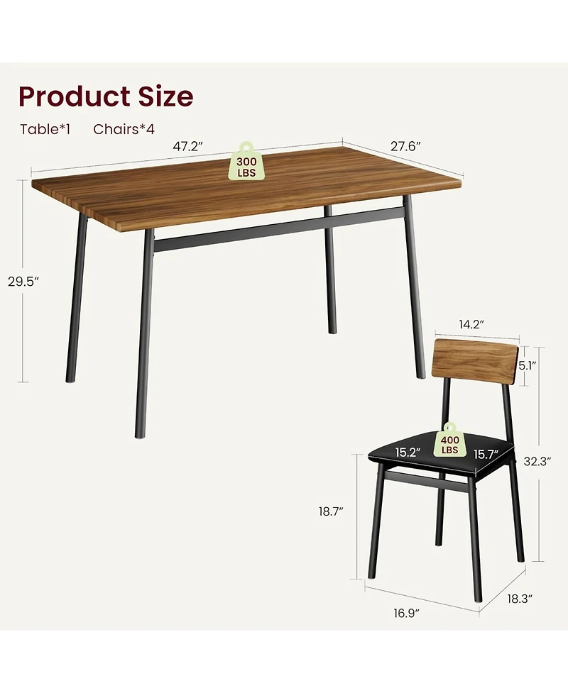 gaomon Kitchen Dining Table and Chairs Set for 4 with Upholstered Pu Cushioned Chairs