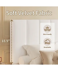 homfan 2 Set of Twin Size Velvet Upholstered Platform Bed Frame with Adjustable Tufted Headboard, No Box Spring Needed