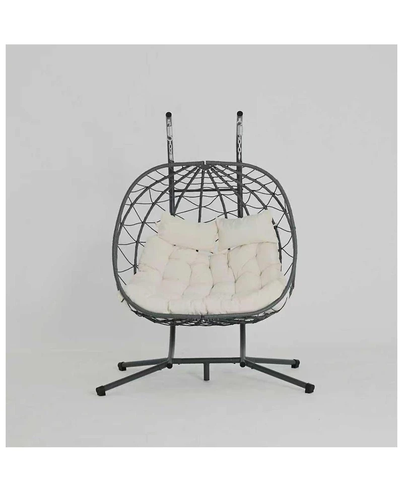 Streamdale Furniture 2-Person Wicker Hanging Egg Chair with Stand for Indoor and Outdoor Use