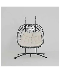 Streamdale Furniture 2-Person Wicker Hanging Egg Chair with Stand for Indoor and Outdoor Use