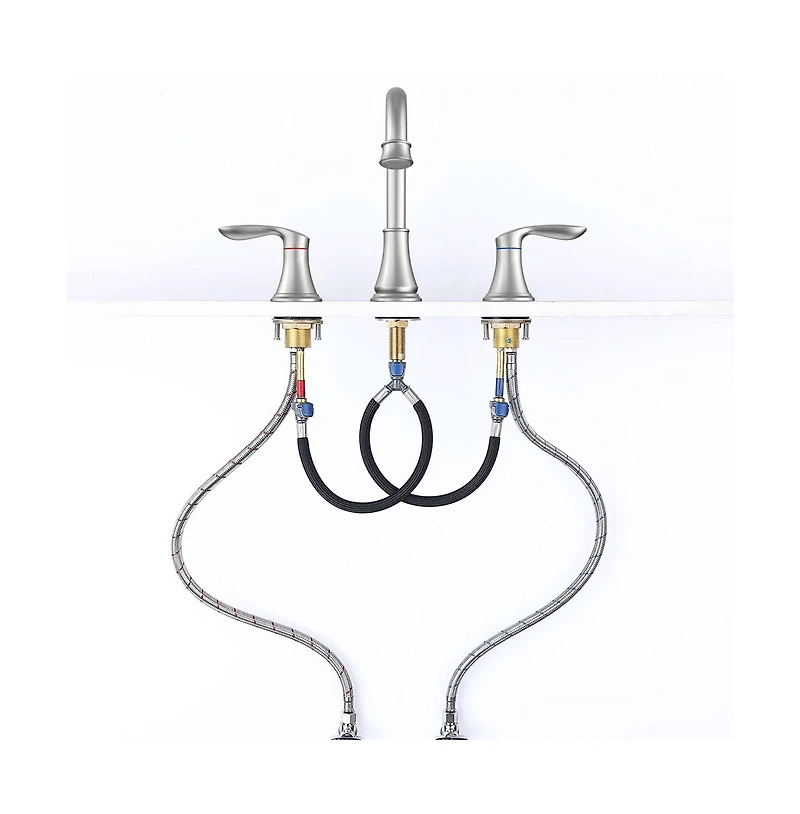 Phying 2-Handle 8 inch Widespread Bathroom Sink Faucet Brushed Nickel Lavatory Faucet 3 Hole 360degree(s) Swivel Spout Vanity Sink Basin Faucets