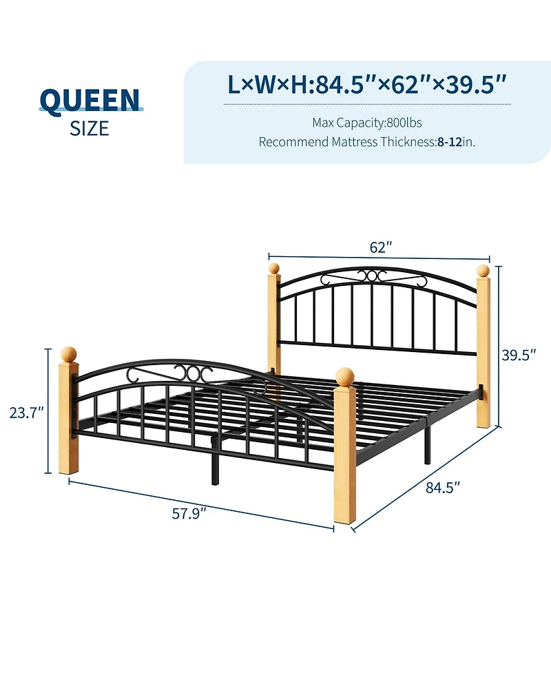 homfan Bed Frame with Headboard and Footboard, Classic Metal Platform Bed Frame Under Storage, Steel Slats, No Box Spring Needed