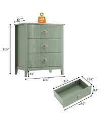 homfan Fluted 3-Drawer Nightstand Dresser with Metal Handles, 27.5" Wide Storage End Table for Bedroom, Living Room, Hallway