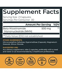 Left Coast Performance Nmn Supplement 500 Milligram Nicotinamide Mononucleotide Capsules for Cellular Energy and Healthy Aging, 60 Count