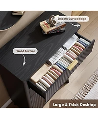 homfan Modern Fluted 5-Drawer Storage Dresser - Curved Profile, Handles, Thickened Chest, Tall 47.2" Wooden Drawers for Living Room