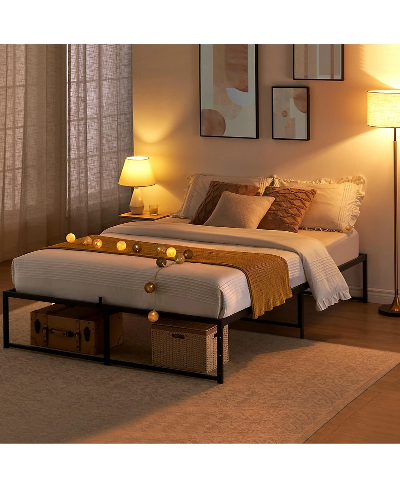 homfan Heavy Duty Noise-Free Metal Platform Bed Frame, Queen Size, Steel Slats, 13" Underbed Storage, 800 lbs Capacity