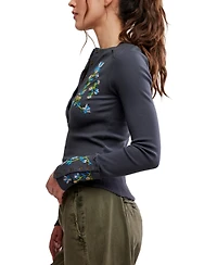 Free People Women's Embroidered Crewneck Top