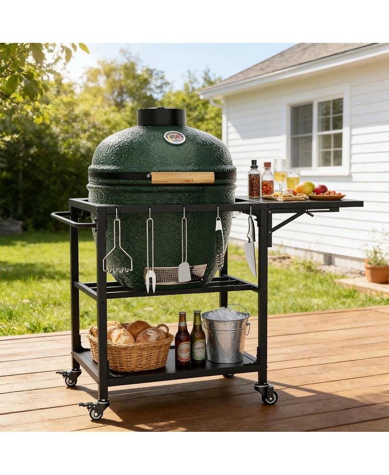 Streamdale Furniture Heavy Duty Metal Grill Cart for Large Big Egg with Storage and Wheels