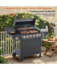 Streamdale Furniture 6-Burner Stainless Steel Propane Gas Bbq Grill with Side Burner