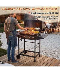 Streamdale Furniture 4-Burner Propane Gas Bbq Grill with Side Burner and Stainless Steel Finish