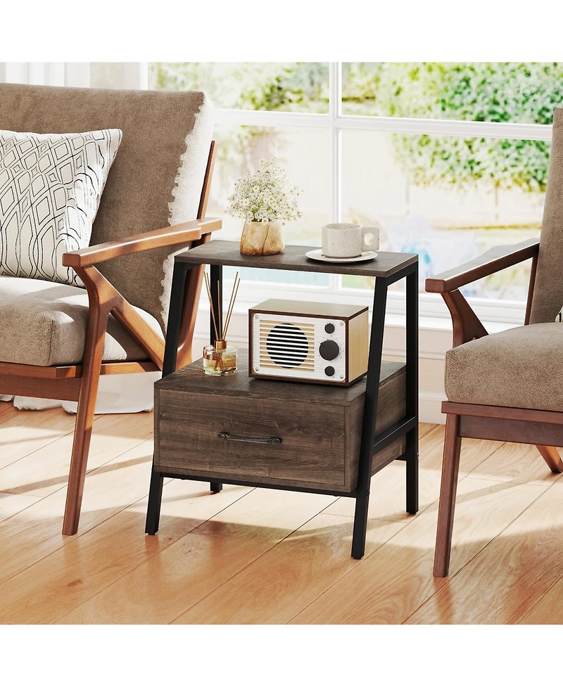 Slickblue Farmhouse Style 3-Tier Nightstand with Open Storage Shelf