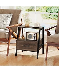 Slickblue Farmhouse Style 3-Tier Nightstand with Open Storage Shelf