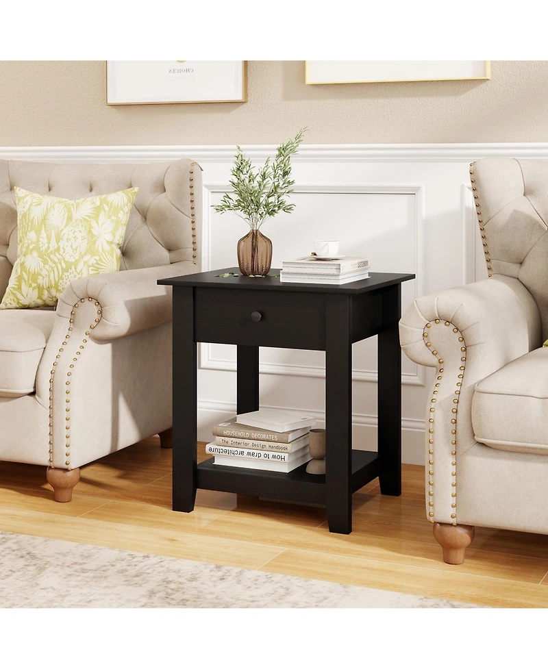 Slickblue 3-Tier Modern Nightstand with Storage Drawer and Open Shelf for Bedroom