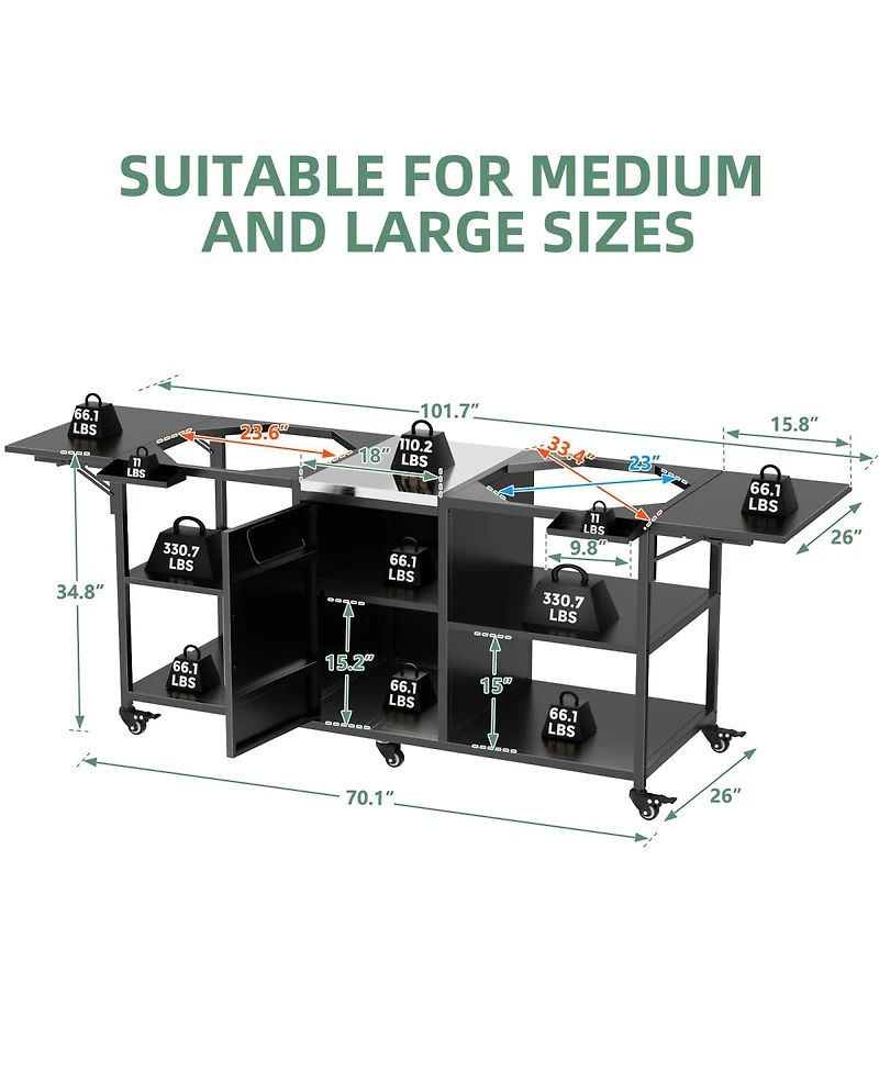 Streamdale Furniture Outdoor Grill Cart for Two Large Big Egg or Kamado Joe Grills