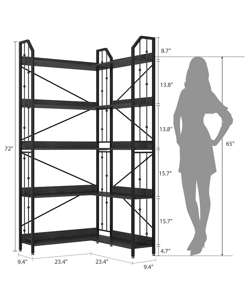 gaomon l-Shaped Corner Bookshelf, 5/-Tier Tall Bookcase, Industrial Storage Display Shelves for Living Room