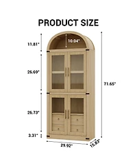 gaomon 71.7 Inch Tall Arched Bookcase, Glass Door Arched Cabinet with 2 Inner Drawers