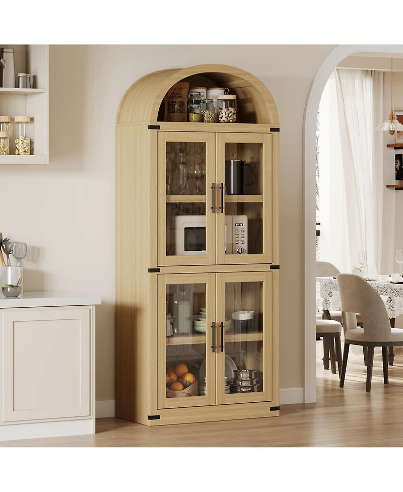 gaomon Arched Bookshelf with Doors and Drawers, 71.4 Inch Farmhouse Bookcase