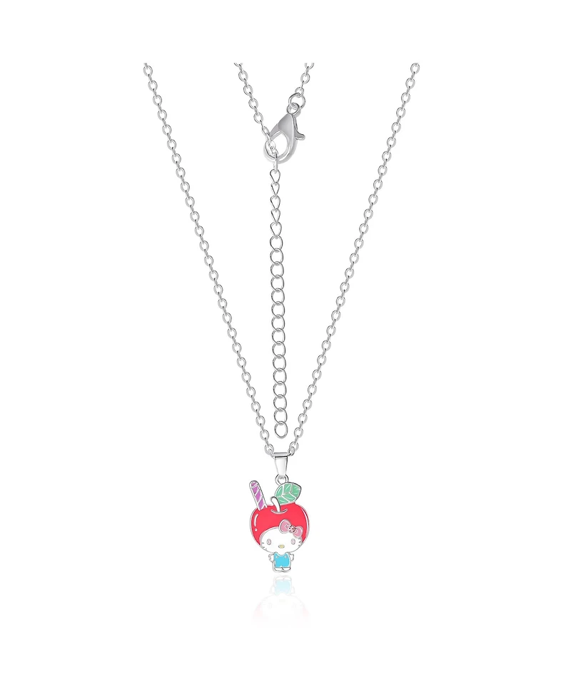 Hello Kitty Sanrio Enamel and Pink Cyrstal Cafe 3D Apple Head Pendant, 16+ 2'' Chain