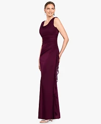 B&A By Betsy and Adam Petite Ruffle Side Cowl Neck Ball Gown