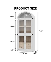gaomon 71.7 Inch Tall Arched Bookcase, Glass Door Arched Cabinet with 2 Inner Drawers, Freestanding Arched Display Storage Cabinet