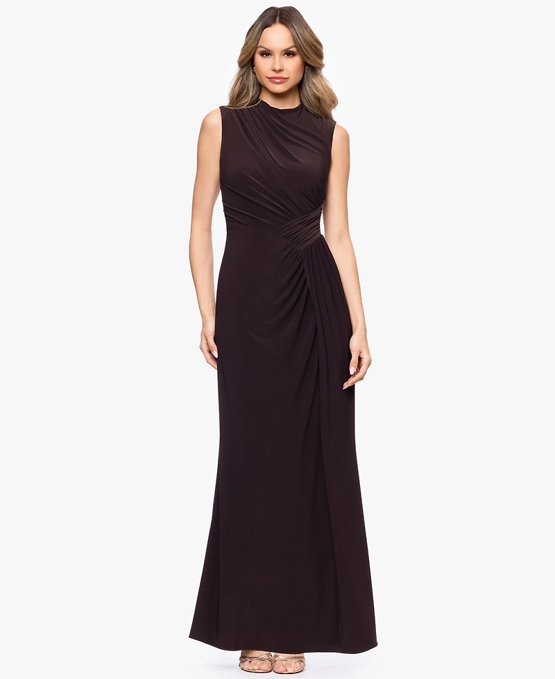 Betsy & Adam Petite Sleeveless Mock Neck Ball Gown