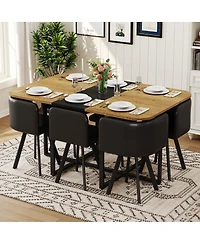 Streamdale Furniture 7 Piece Dining Table Set for 6 with Faux Leather Chairs