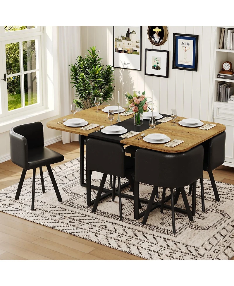 Streamdale Furniture 7 Piece Dining Table Set for 6 with Faux Leather Chairs