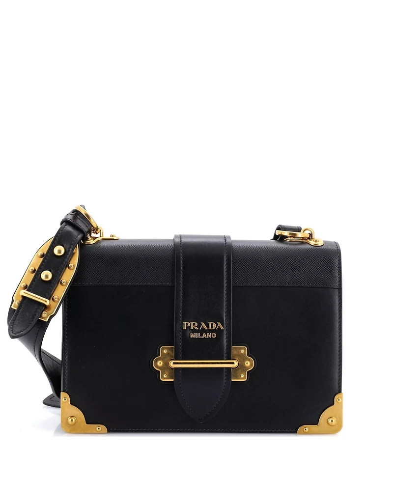 Pre-Owned Prada Large Cahier Crossbody Bag Leather and Saffiano Leather