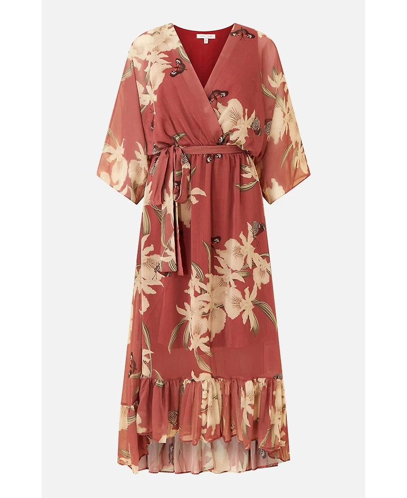Yumi Women's Floral Print Midi Wrap Dress