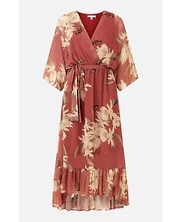 Yumi Women's Floral Print Midi Wrap Dress