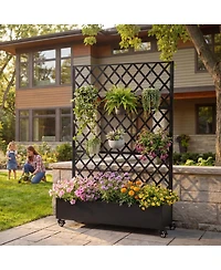 Streamdale Furniture Metal Raised Garden Bed with Wheels, Trellis, and Privacy Screen, 73"x47"x16
