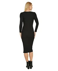 Yumi Women's Side Split Fitted Knit Midi Dress