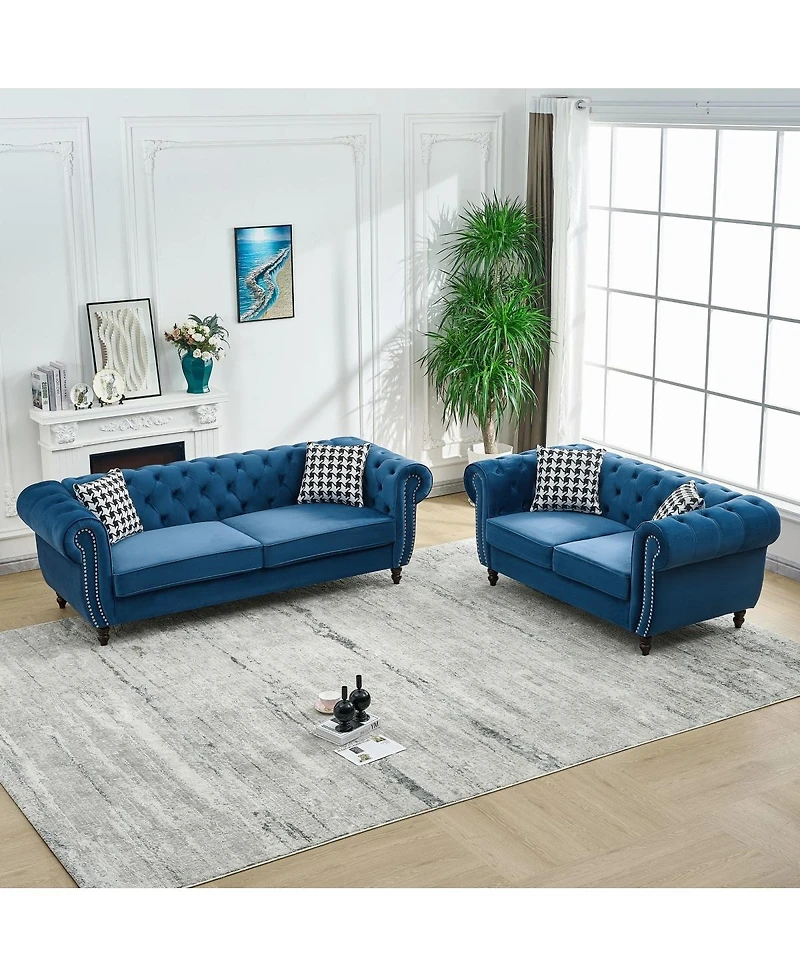 Streamdale Furniture Velvet Chesterfield 3plus 2 Sofa with Nailhead Trim