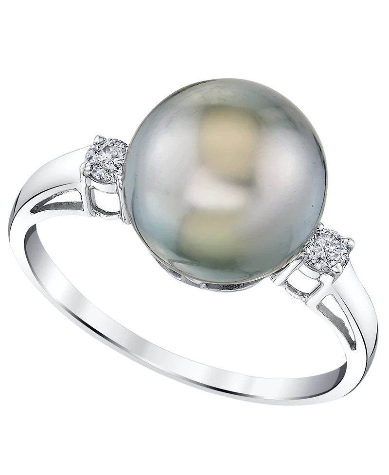 Cultured Tahitian Pearl (10mm) & Diamond (1/8 ct. t.w.) Ring in Sterling Silver, Macy's Exclusive